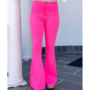 JCJO Fiona High Waisted Bell Bottom Flare Jeans - Hot Pink Size L